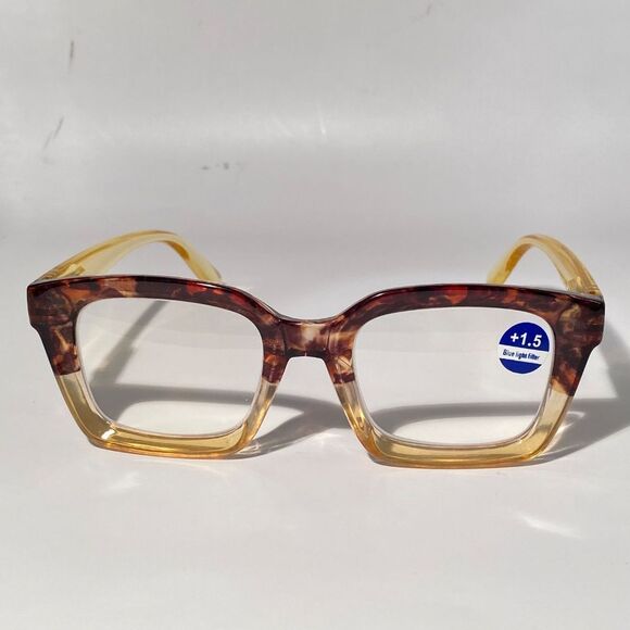1555 Claudia Square Concave 1.5 NEW Tortoise Reading Glasses Blue Light Filter - Picture 3 of 9